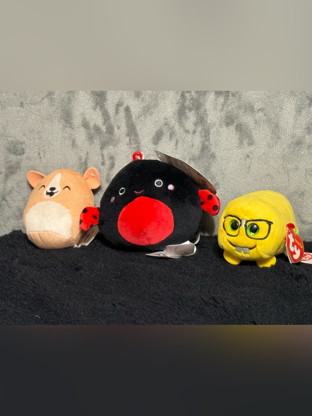 Mini Plush Bundle Dog Squishmallows Teeny TY Nerd Emoji Ladybug Keychain 3pc